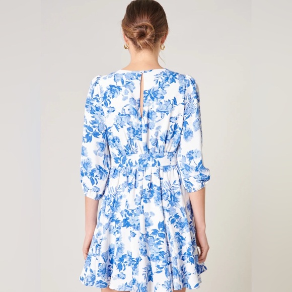 SUGARLIPS Antoinette Blue Floral Balloon Sleeve Derby Dress SIZE MED - Picture 7 of 14